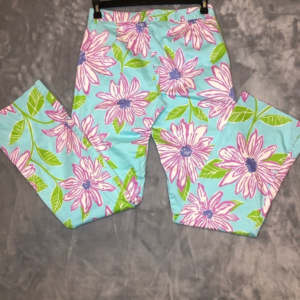 Lilly Pulitzer Women's Slacks Turquoise with Pink/Purple/Green Flowers Size 8 - Picture 5 of 7